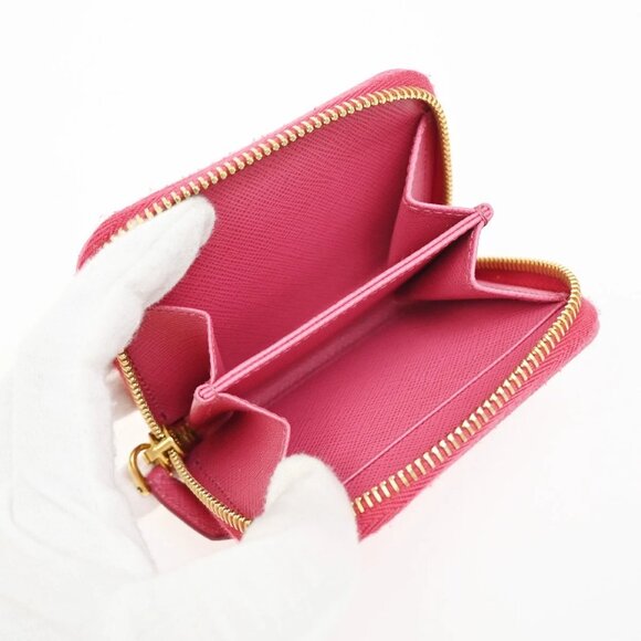 PRADA Logo Saffiano Compact Zipper Around Coin Wallet Leather Pink GHW 38KA657 - Picture 10 of 16